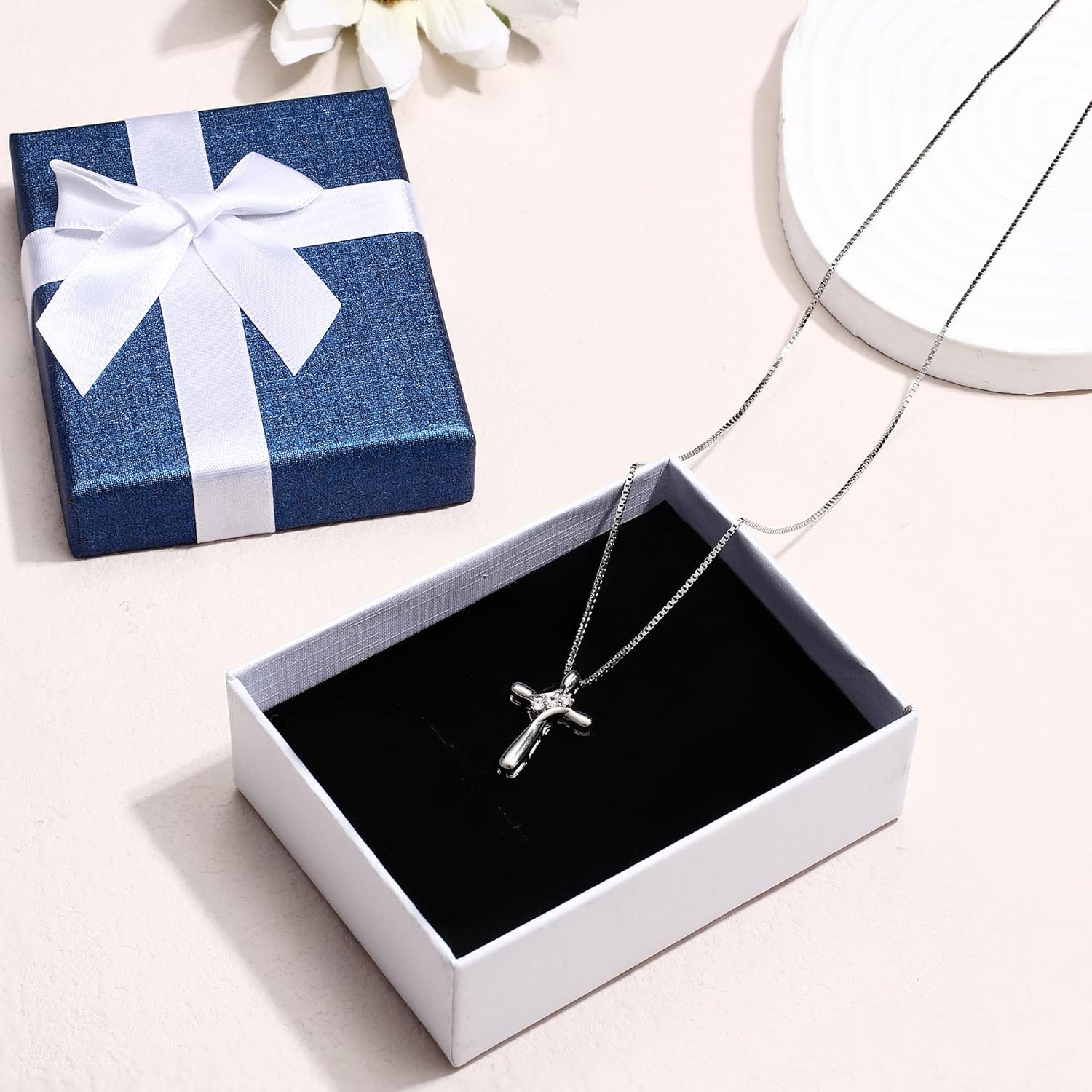 925 Sterling Silver Cross Necklace for Women 3 Stone Cubic Zirconia Silver Cross Pendant Necklaces with 1 MM Box Chain,18 Inches - Image 6